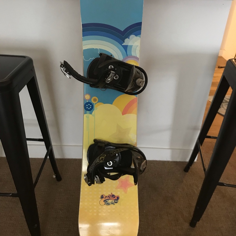 134 Burton Snowboard with Attached Bindings